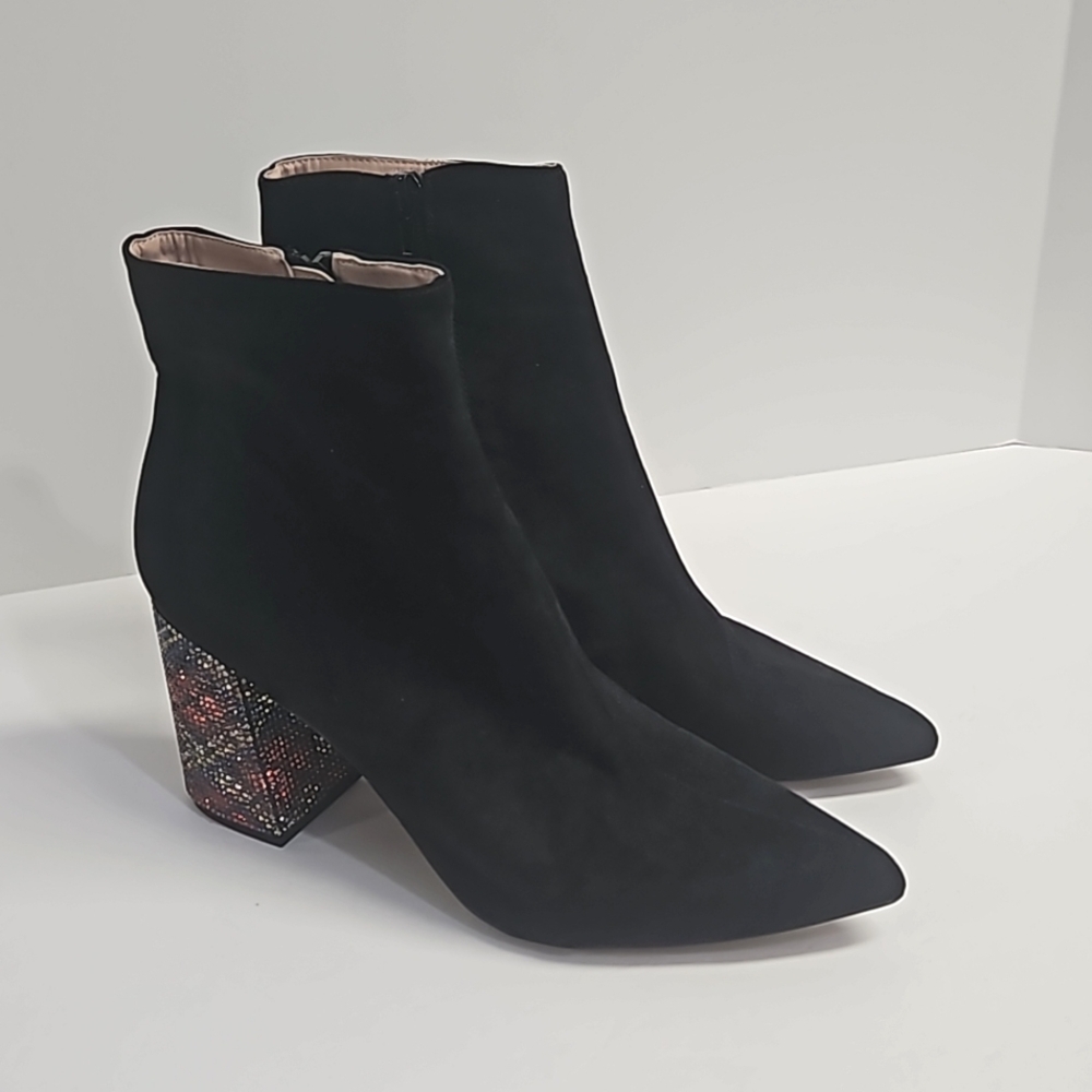 Betsey Johnson the Kassie textile upper black boots rhinetones heel Women's 9.5 - Picture 3 of 11